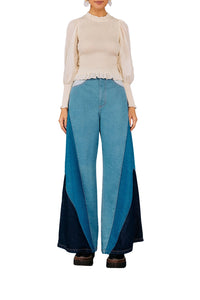 Blouse Lastex à manches bouffantes - Blanc