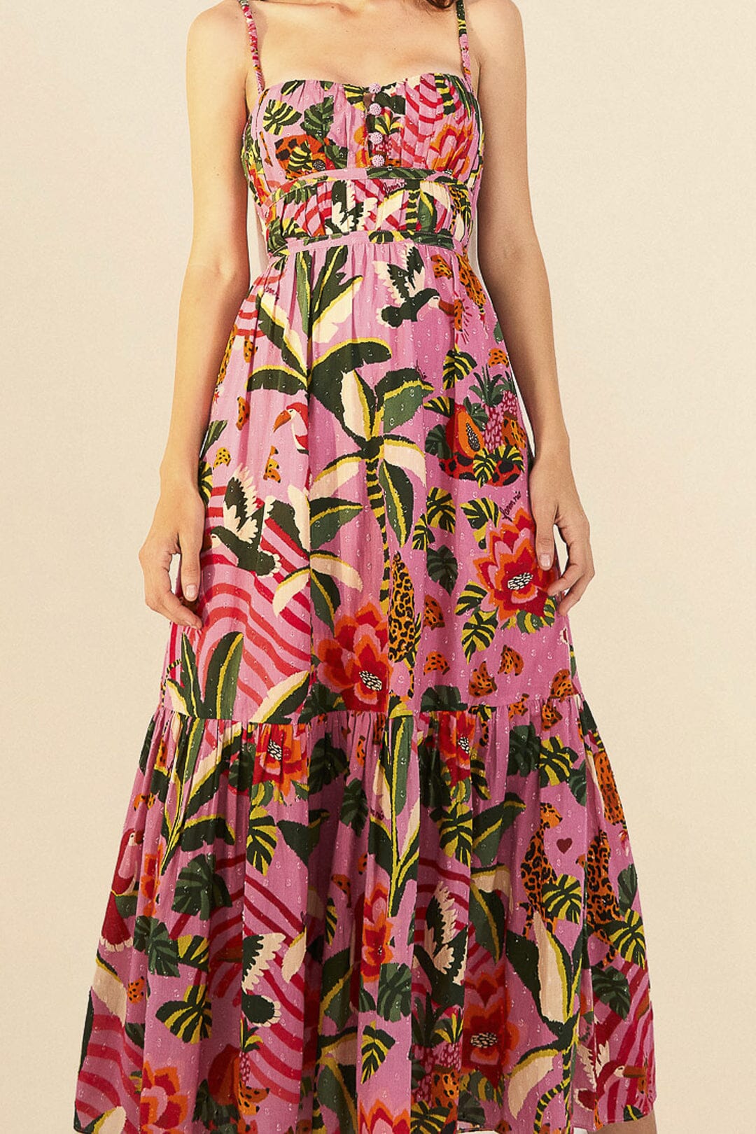 MEDIA OFF LINE_Robe longue Leopard Forest en coton - Rose