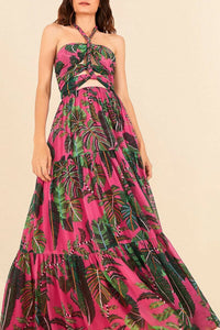 Robe longue Leaves - Rose