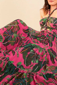 Robe longue Leaves - Rose
