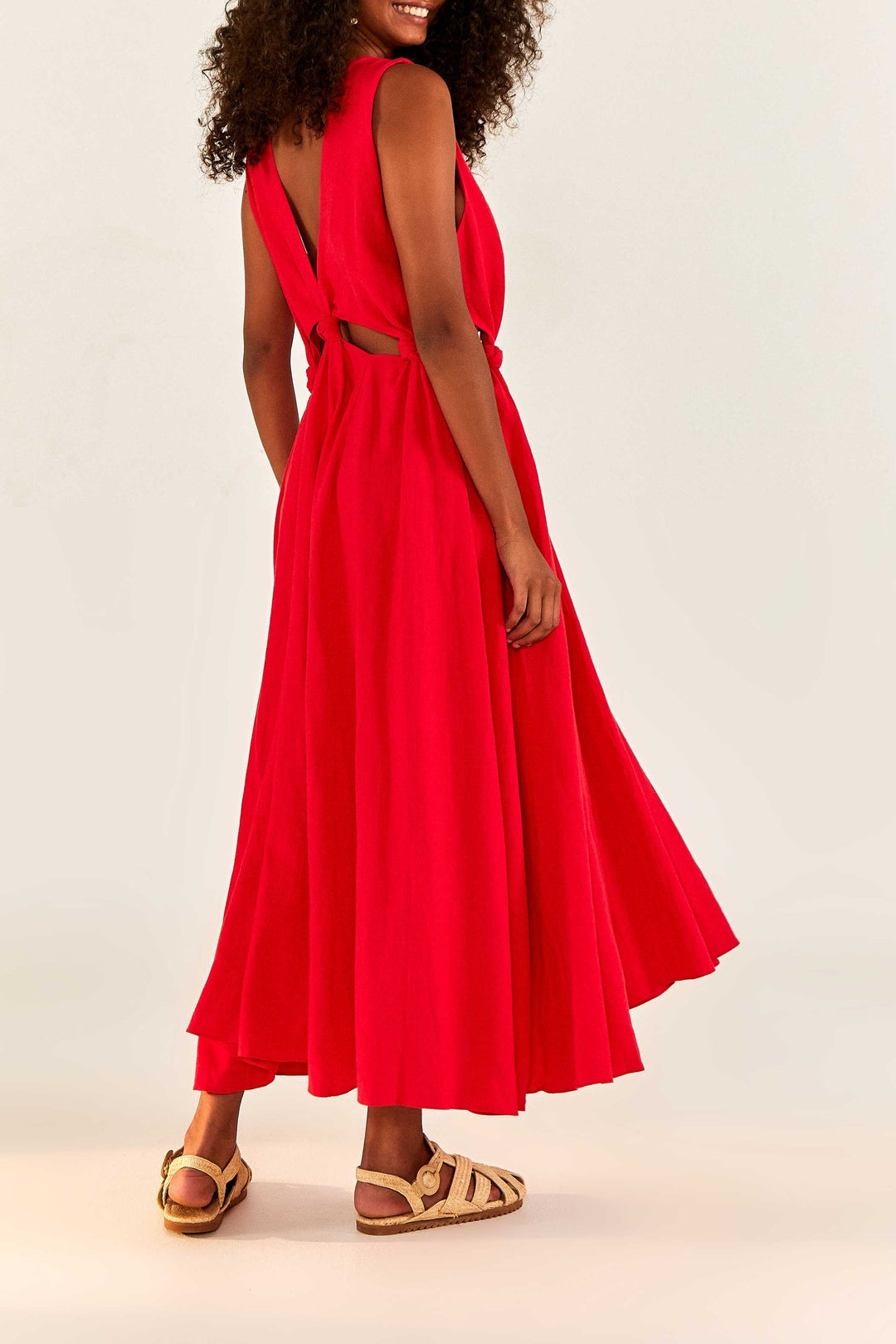 Robe longue à découpes en lin - Rouge