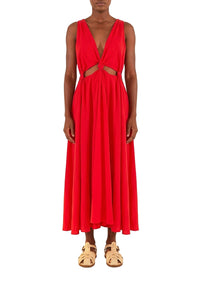 Robe longue à découpes en lin - Rouge