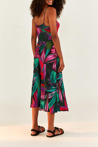 Robe midi Feuilles de nuit à découpes - Multicolore