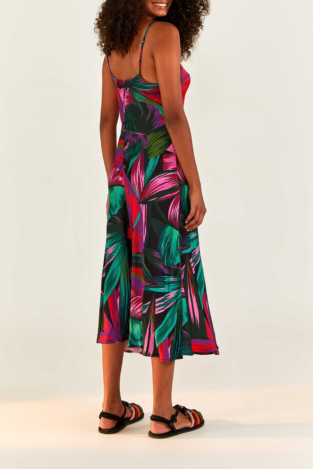 Robe midi Feuilles de nuit à découpes - Multicolore
