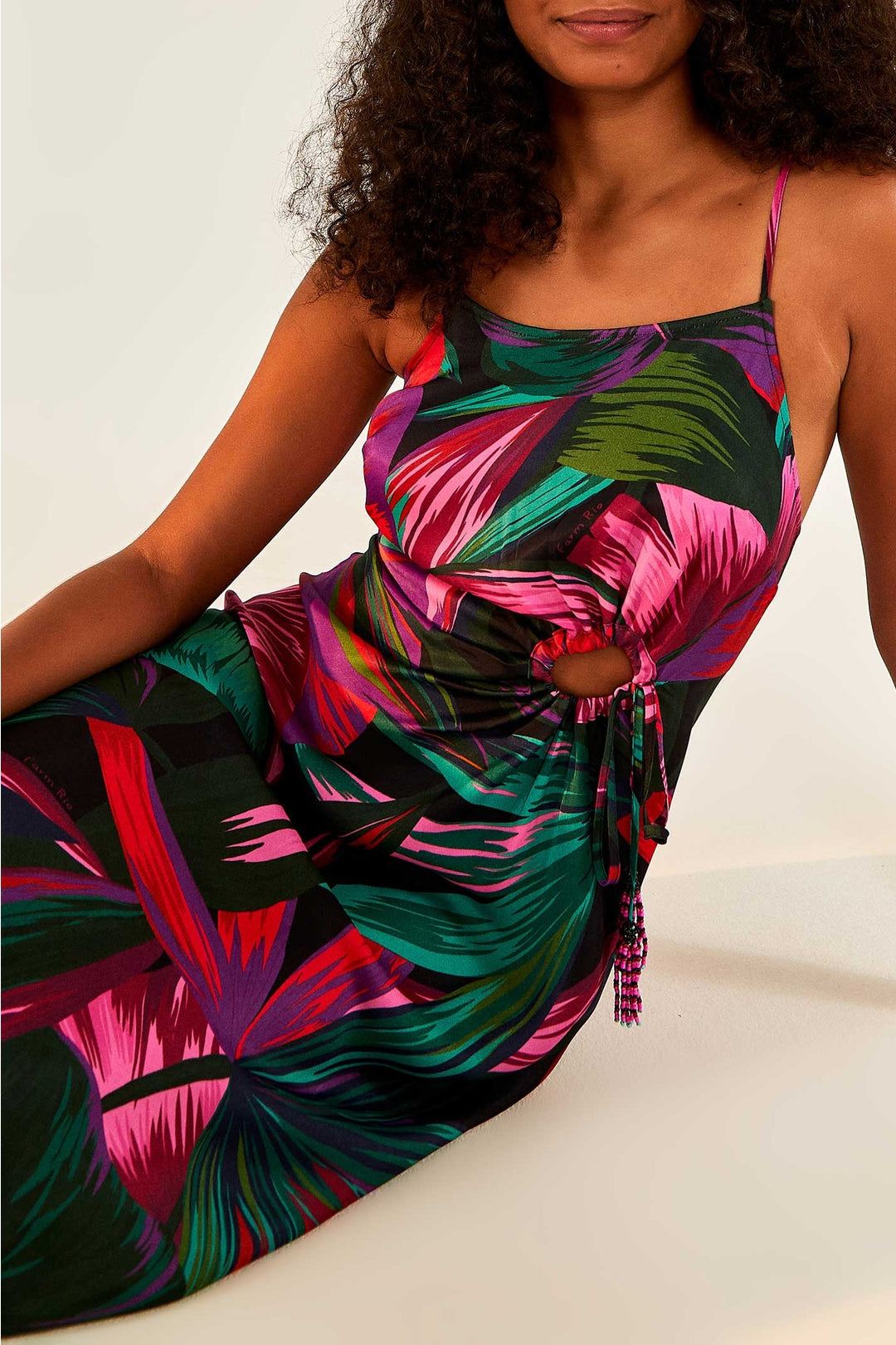 Robe midi Feuilles de nuit à découpes - Multicolore