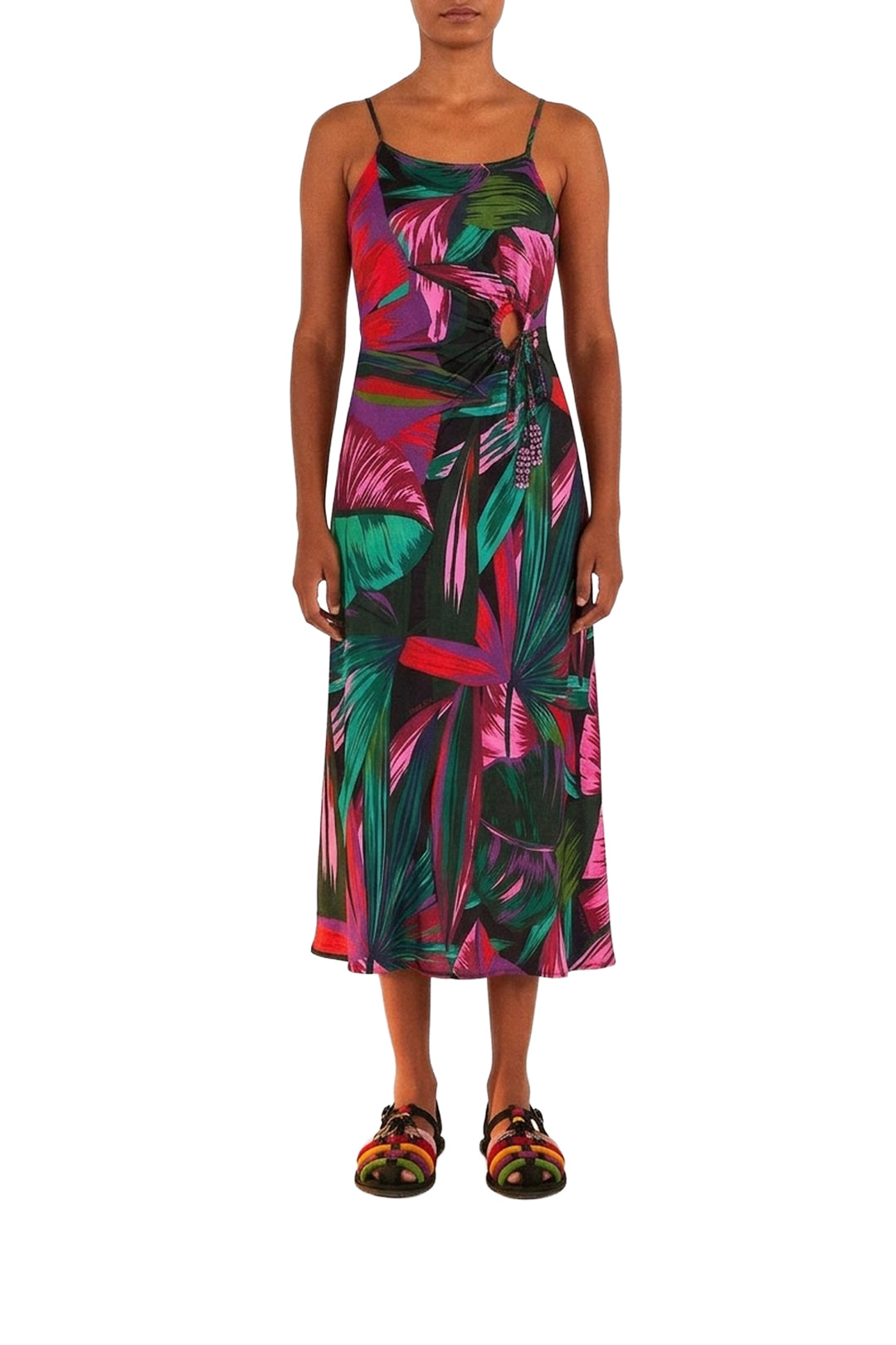 Robe midi Feuilles de nuit à découpes - Multicolore