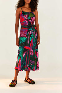 Robe midi Feuilles de nuit à découpes - Multicolore