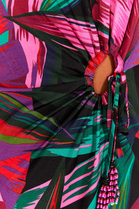 Robe midi Feuilles de nuit à découpes - Multicolore