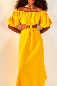 Robe longue à nœud en lin - Jaune