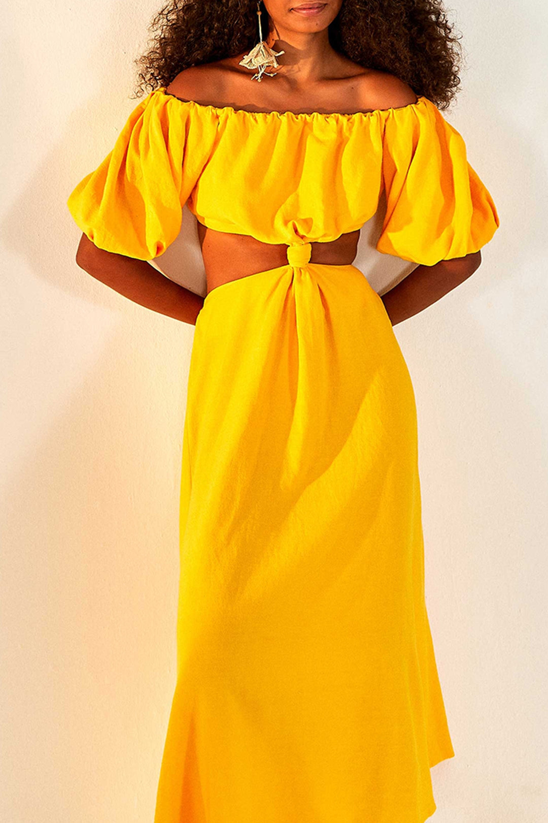 Robe longue à nœud en lin - Jaune