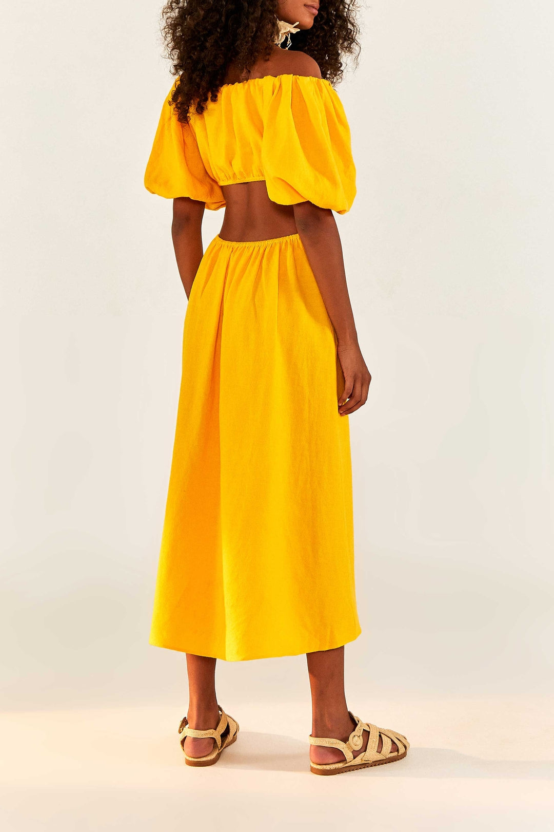Robe longue à nœud en lin - Jaune