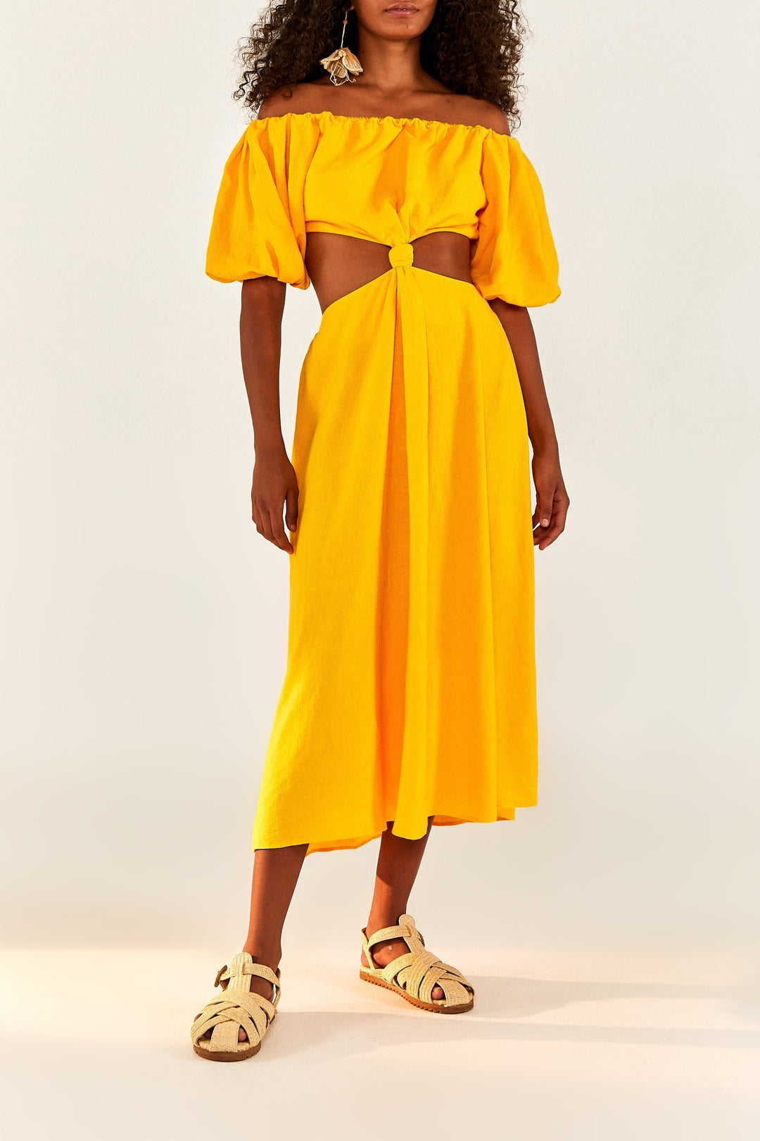 Robe longue à nœud en lin - Jaune