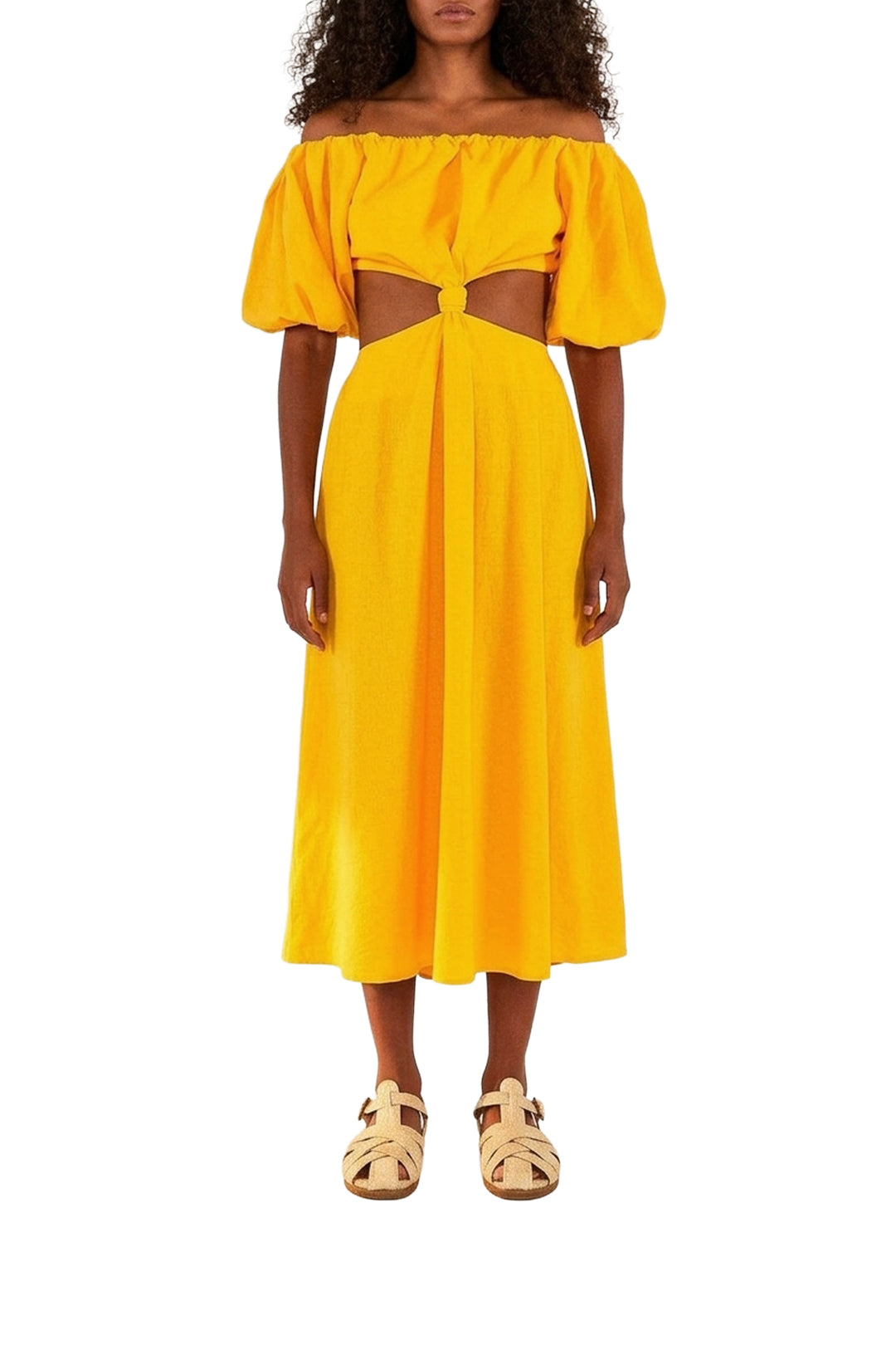 Robe longue à nœud en lin - Jaune