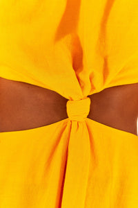 Robe longue à nœud en lin - Jaune