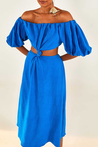 Robe midi à nœud en lin - Bleu