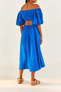 Robe midi à nœud en lin - Bleu