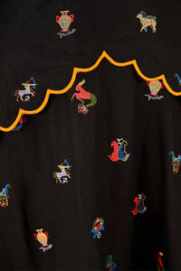 MEDIA OFF LINE_Robe longue découpée à borderie en lin - Noir