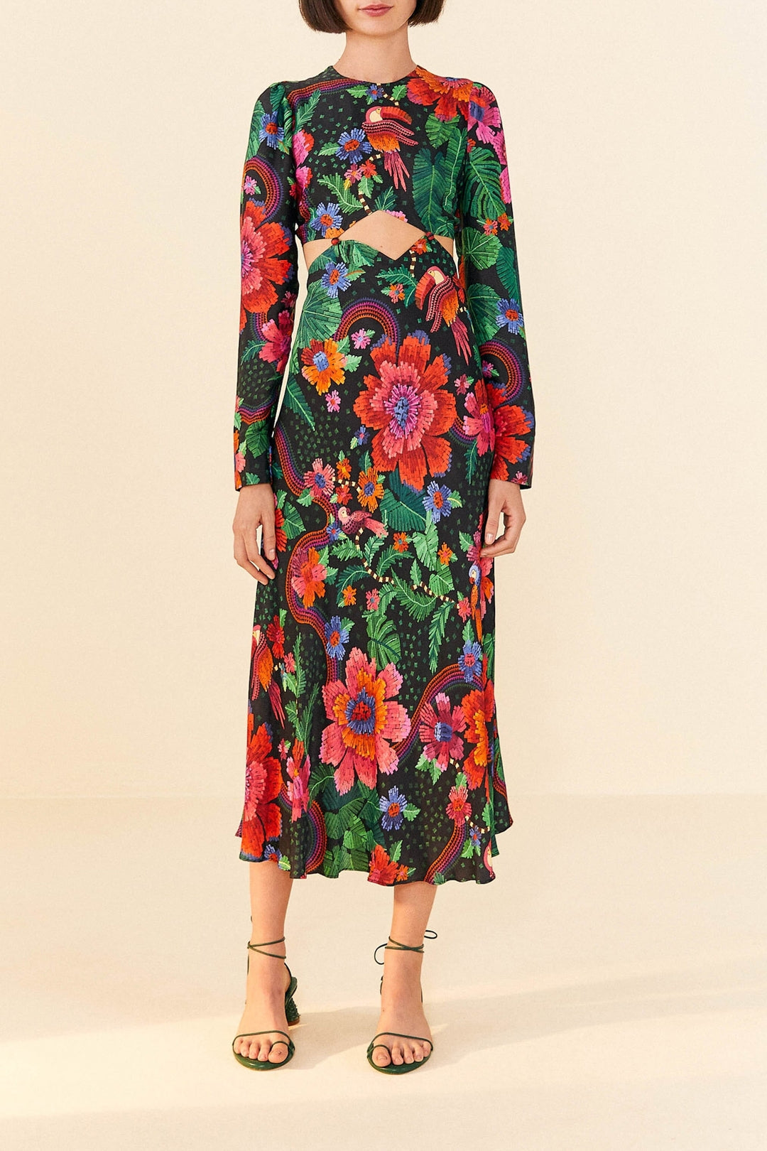 Blooming Garden Black Robe midi - Blooming Garden Black