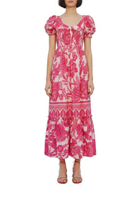 Robe longue Tropical Woodcut - Rose