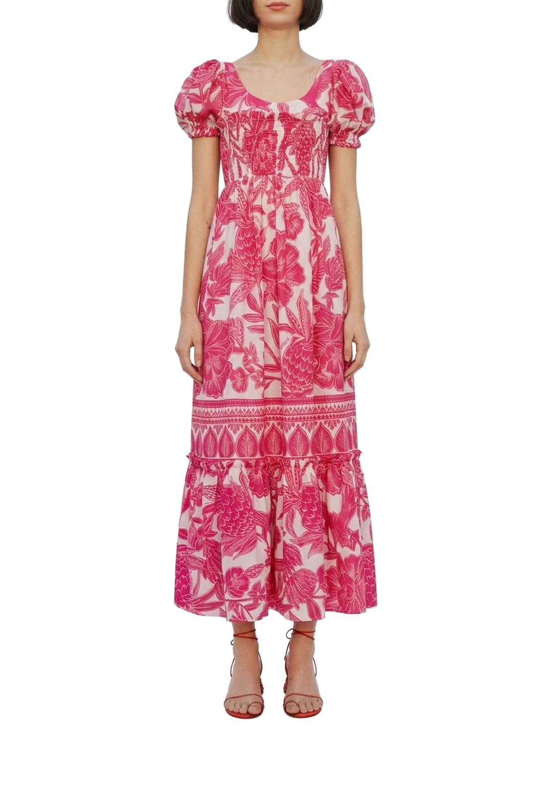 Robe longue Tropical Woodcut - Rose