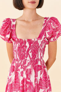 Robe longue Tropical Woodcut - Rose