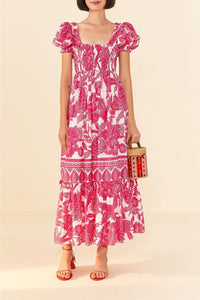 Robe longue Tropical Woodcut - Rose