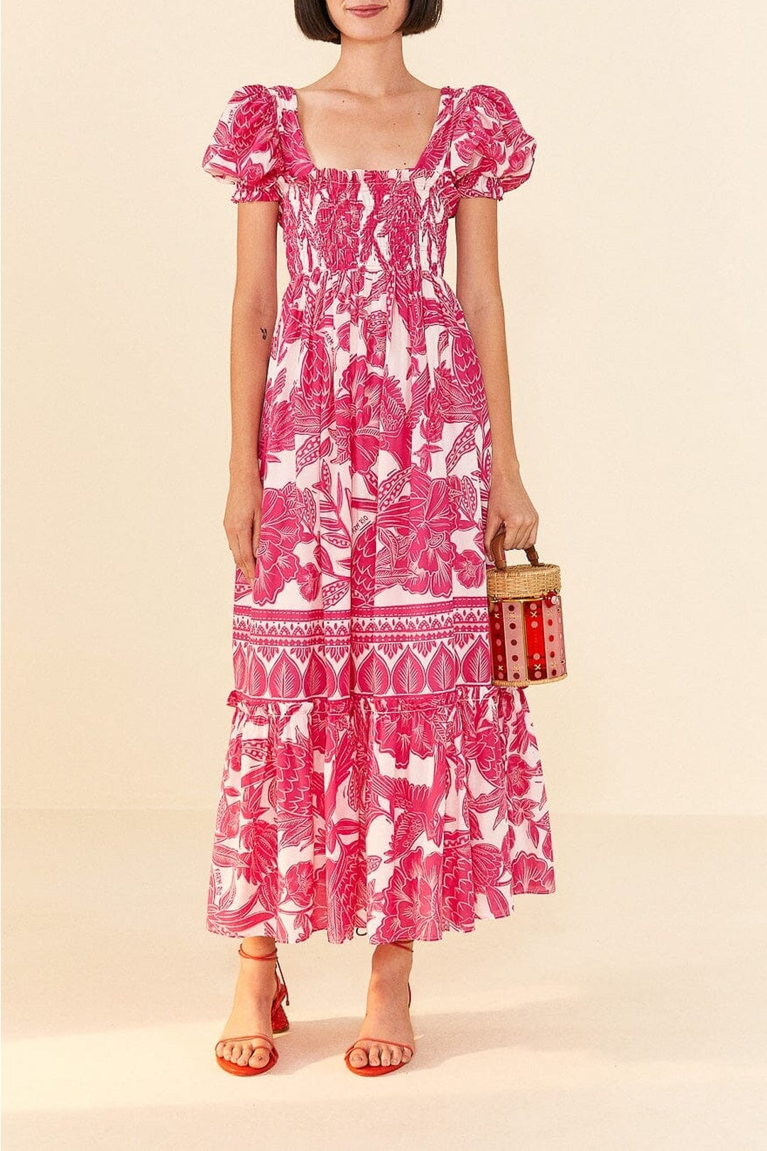 Robe longue Tropical Woodcut - Rose