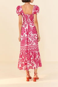 Robe longue Tropical Woodcut - Rose