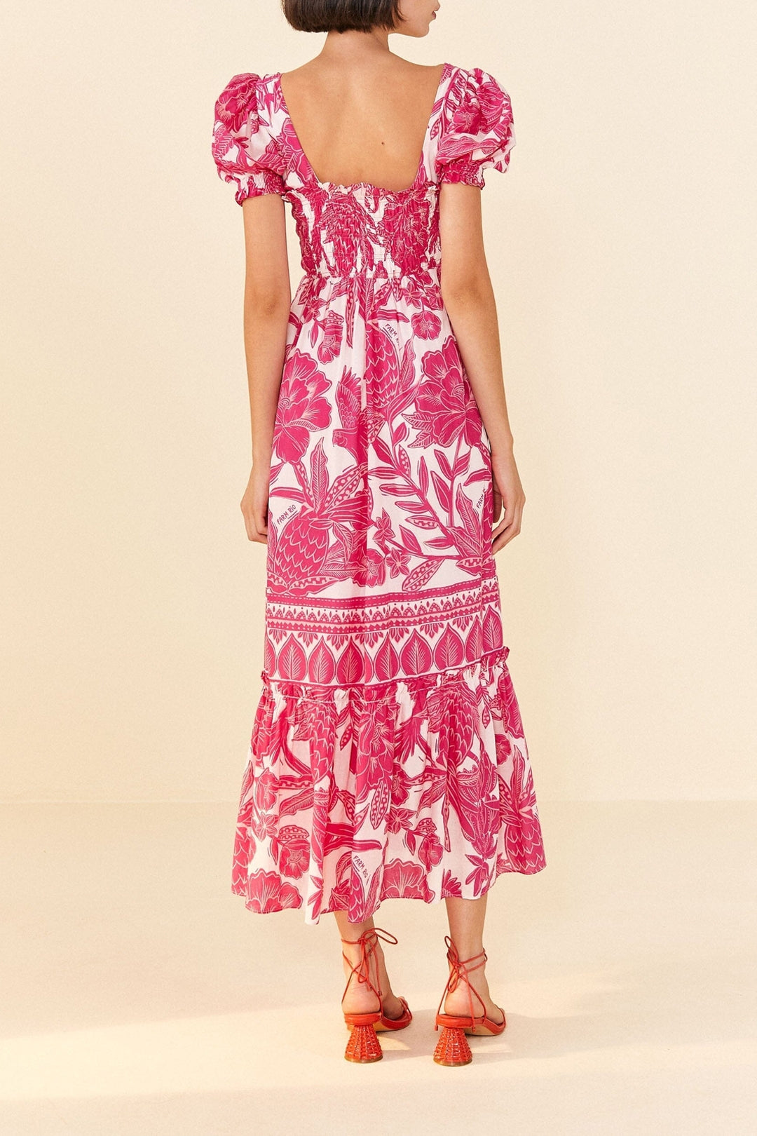 Robe longue Tropical Woodcut - Rose