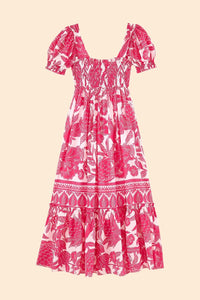 Robe longue Tropical Woodcut - Rose