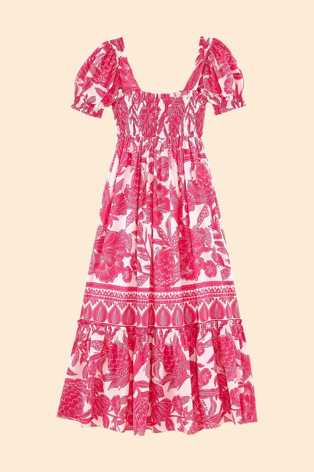 Robe longue Tropical Woodcut - Rose