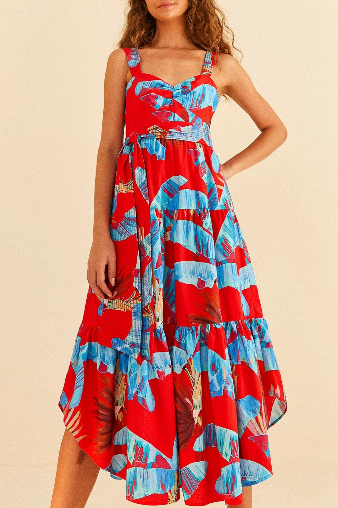 Robe midi Sweet Jungle en coton - Rouge