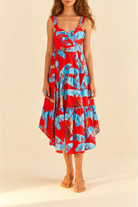Robe midi Sweet Jungle en coton - Rouge