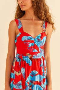 Robe midi Sweet Jungle en coton - Rouge