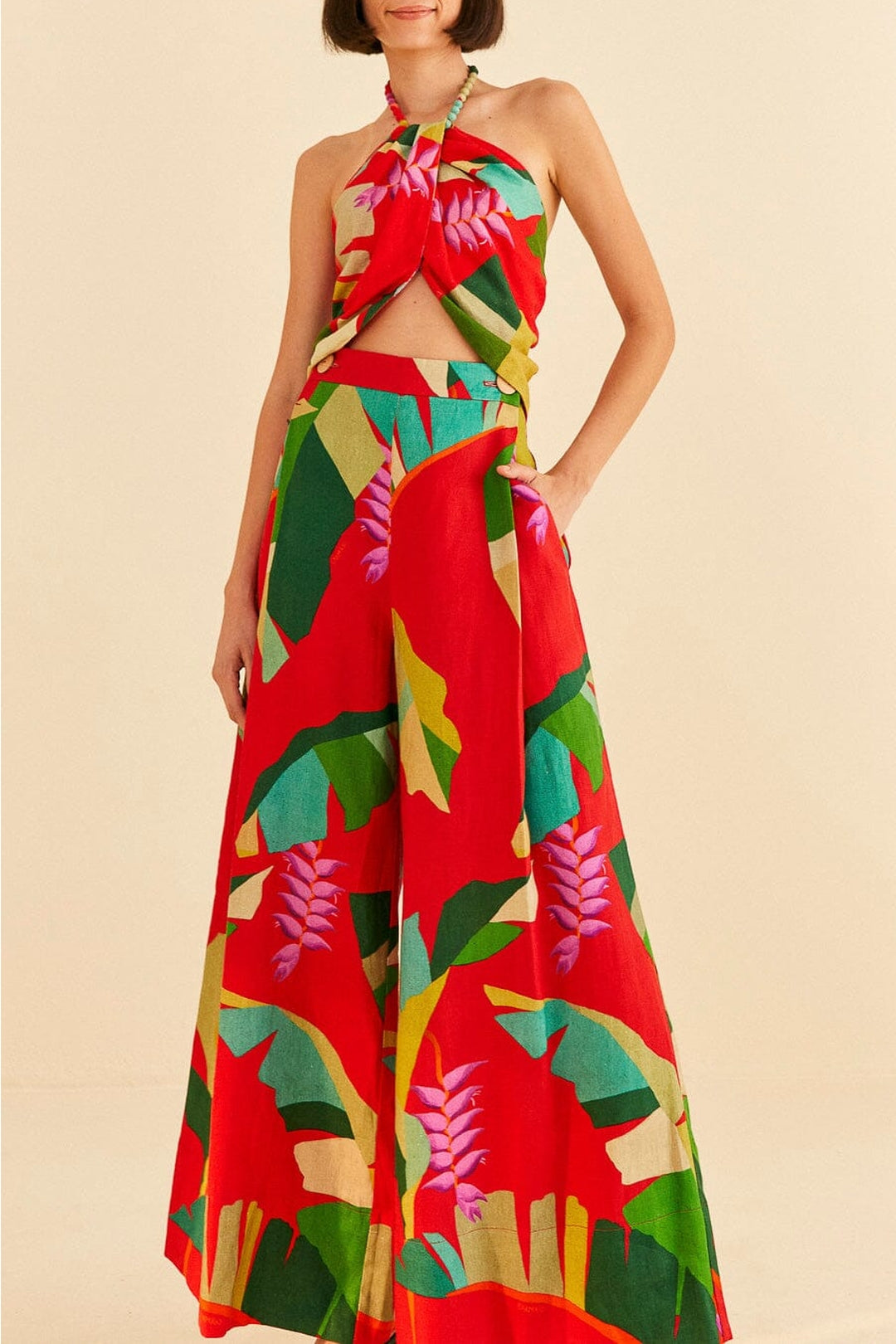 MEDIA OFF LINE_Pantalon Heliconia en lin - Rouge