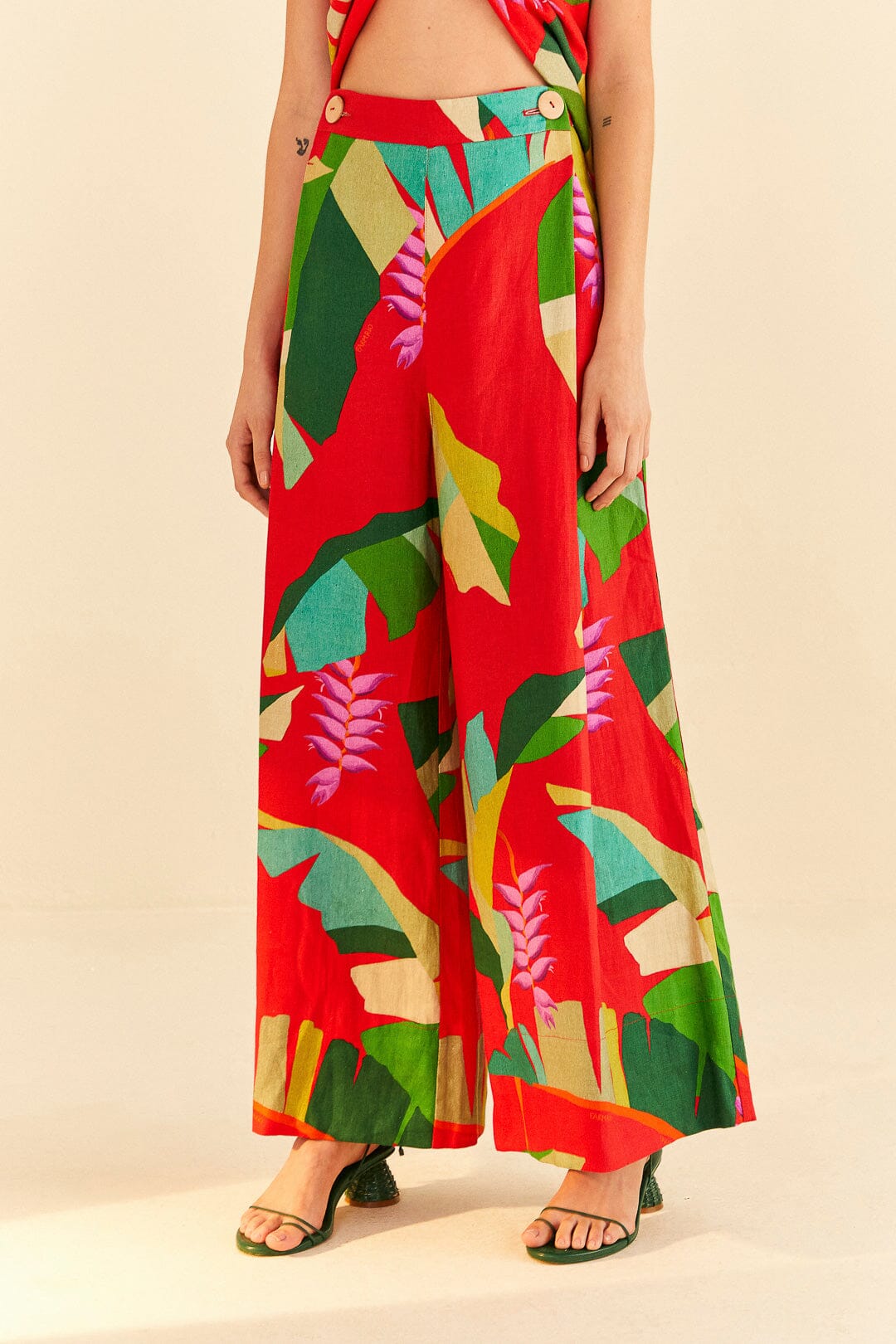 MEDIA OFF LINE_Pantalon Heliconia en lin - Rouge