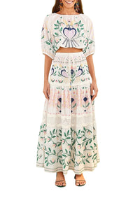 Top court brodé Summer Garden en coton - Blanc