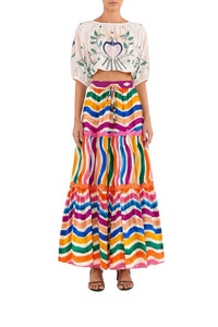 Jupe longue Dancing Stripes en coton - Multicolore