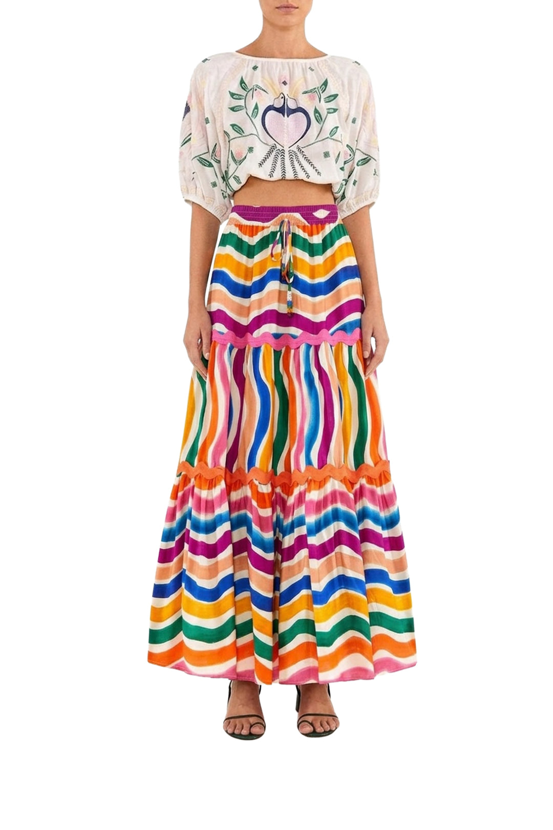 Jupe longue Dancing Stripes en coton - Multicolore