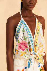 Blouse brodée Halter - Blanc