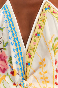 Blouse brodée Halter - Blanc