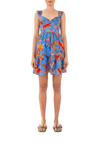 Macaw Party short linen dress - Blue