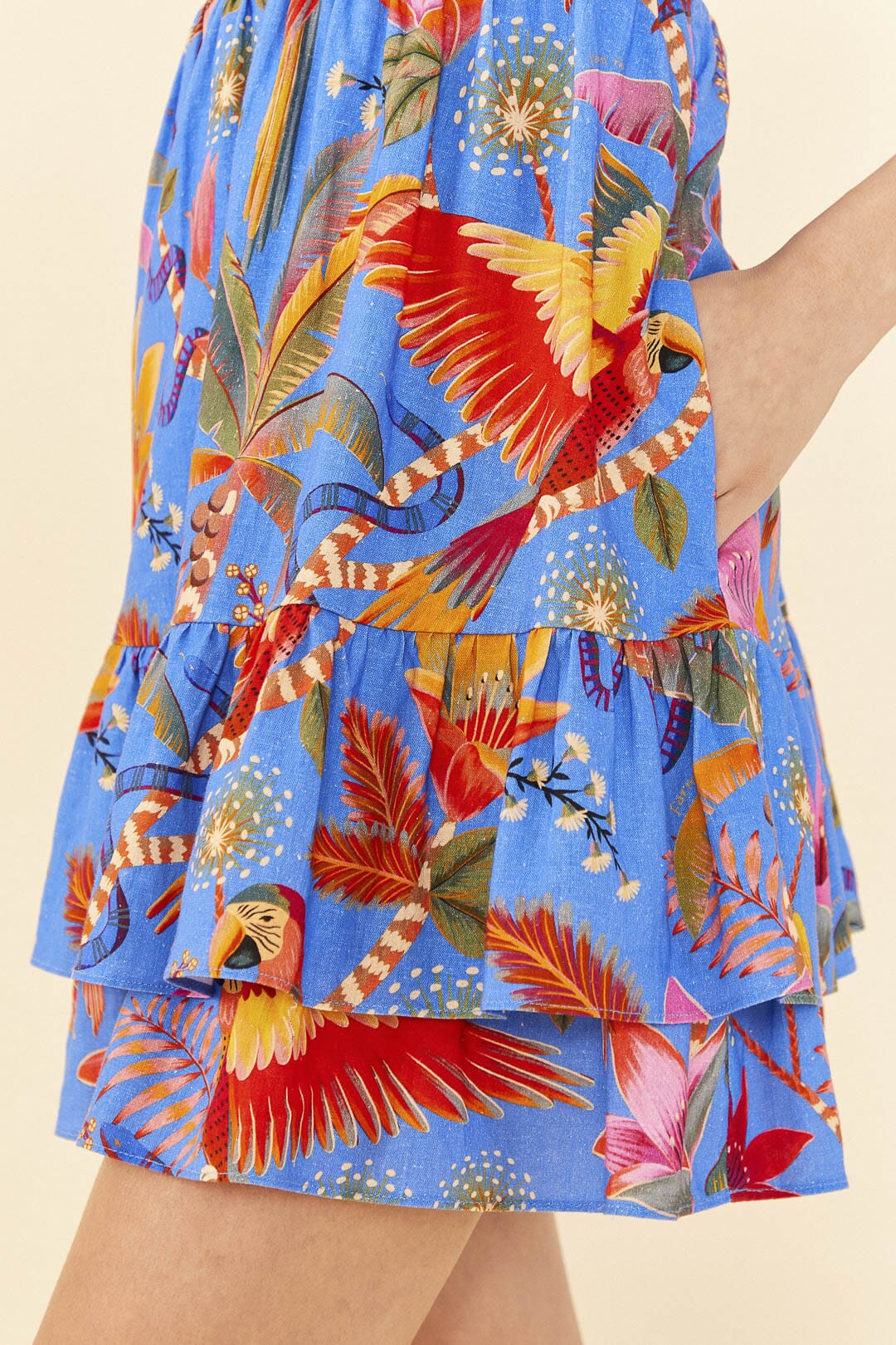 MEDIA OFF LINE_Robe courte Macaw Party en lin - Bleu