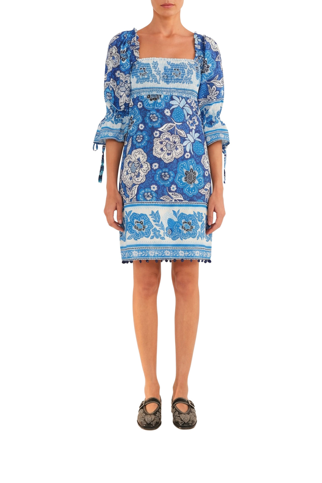 Robe courte Full Of Flowers en coton - Bleu