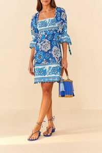 Robe courte Full Of Flowers en coton - Bleu
