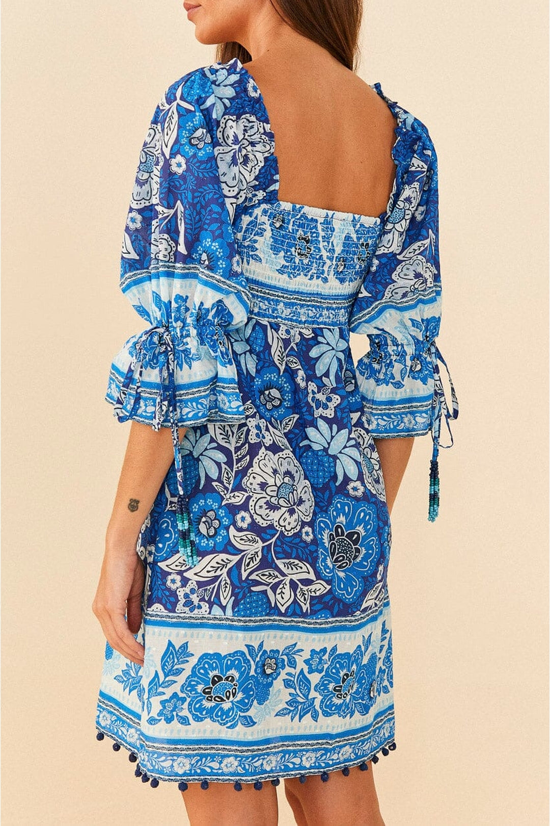 Robe courte Full Of Flowers en coton - Bleu