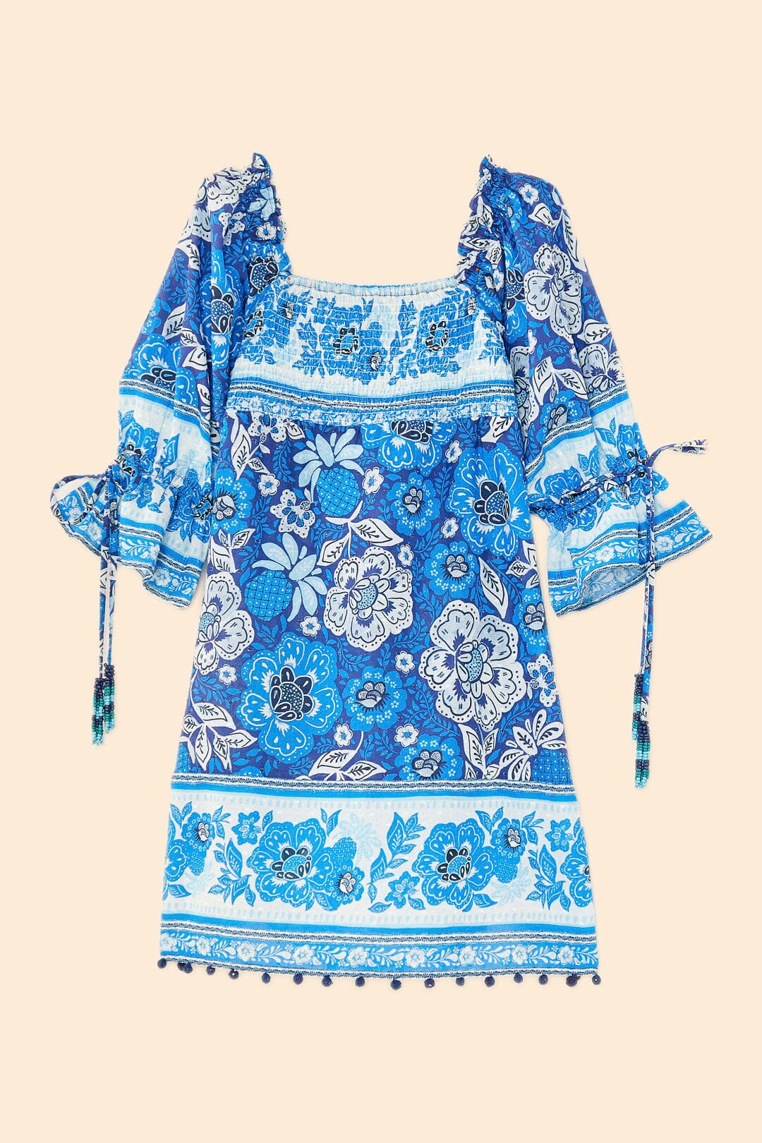 Robe courte Full Of Flowers en coton - Bleu