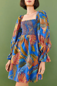 Robe courte Macaw Flight en coton - Bleu