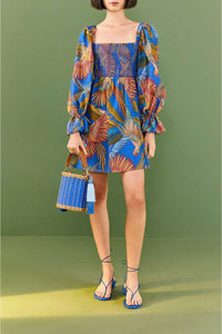 Robe courte Macaw Flight en coton - Bleu