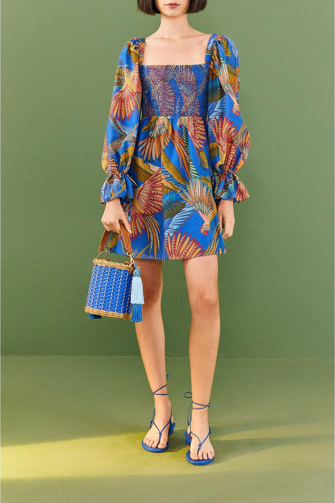 Robe courte Macaw Flight en coton - Bleu